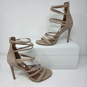 Steve Madden Womens 8 Strappy Sandals Stiletto Heels Nude Taupe Open Toe Zipper